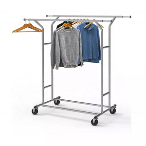 Shop Fitting Metal Display Stand Double Rail Clothes Rack Hanger Silver Rack Metal Clothing Display Rack