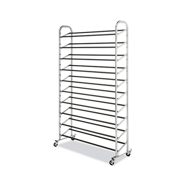 Free Standing 10 Tiers Floor Rolling Morden Shoe Rack Metal Chrome Shoes Store Standing For Home Use