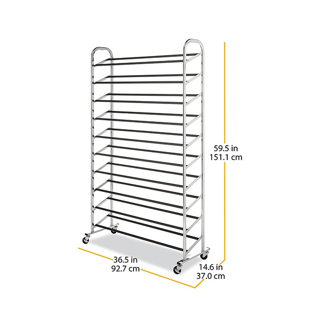 Free Standing 10 Tiers Floor Rolling Morden Shoe Rack Metal Chrome Shoes Store Standing For Home Use