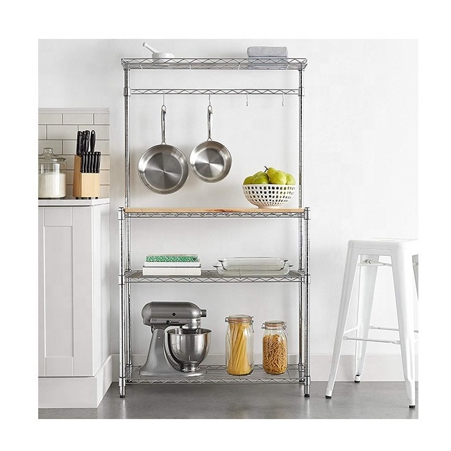 3 Shelf Metal Steel Adjustable Height Heavy Duty Retail Display Shelving Unit Chrome Wire Shelf