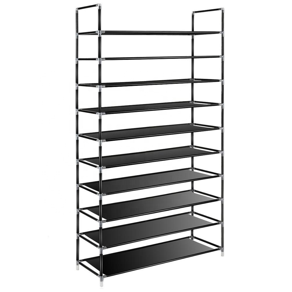 10 Tier Shoe Storage Organizer with Non Woven Fabric Shoe Tower Shelf Metal Shoe Rack