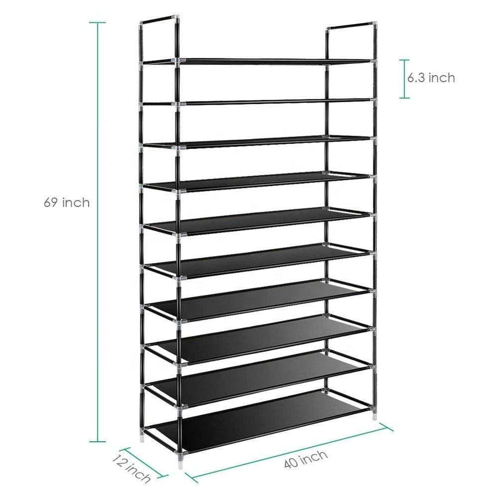 10 Tier Shoe Storage Organizer with Non Woven Fabric Shoe Tower Shelf Metal Shoe Rack