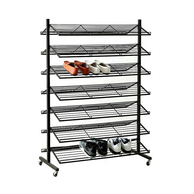 Metal Flooring 7 Layers Double Sided Collapsible Shoe Rack Metal Slanting Shoe Storage Rack