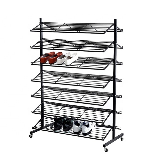 Metal Flooring 7 Layers Double Sided Collapsible Shoe Rack Metal Slanting Shoe Storage Rack