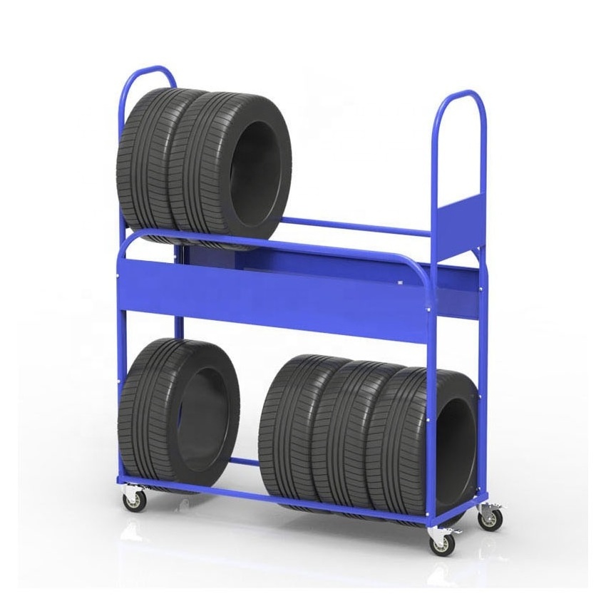 High Quality 2 Tier Tyre Rack Metal Tier Display Stand Tire Wheels Display Rack