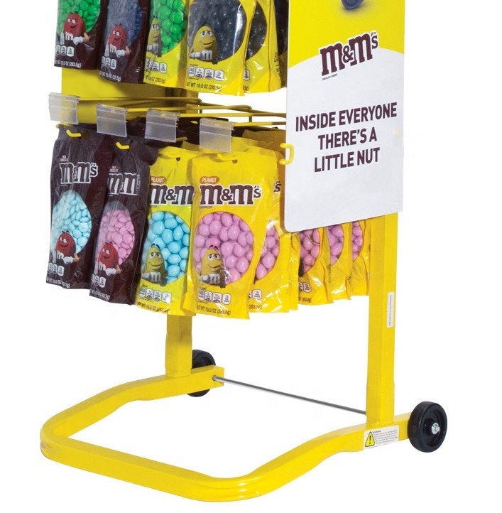 Metal Revolving Snack Sweets Candy / Sugar Bags Hook Display Stand For Retail Shop