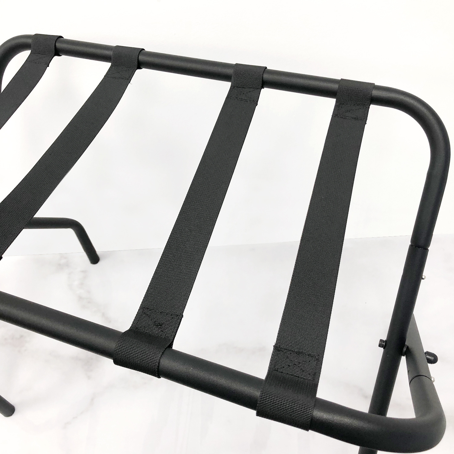 High Loading Capacity Folding Suitcase Baggage Stand with 4 Nylon Straps Hotel Metal Luggage Rack