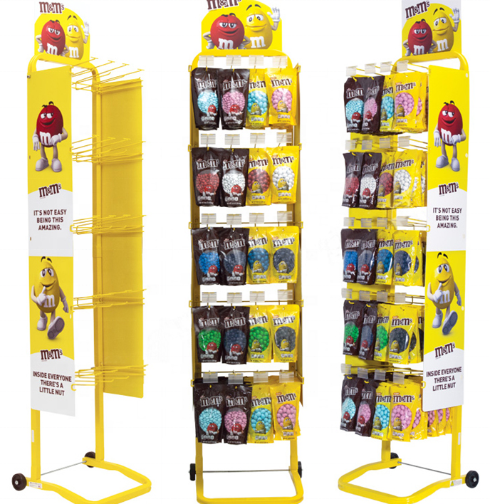 Metal Revolving Snack Sweets Candy / Sugar Bags Hook Display Stand For Retail Shop