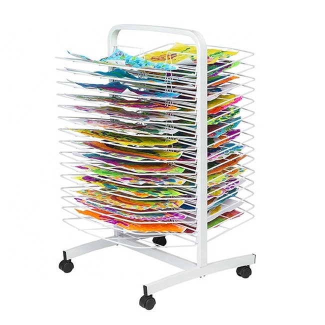 Children Drawing Paper Book Sort Management Storage Organizer Display Shelf Stand Metal Drying Shelving Rack