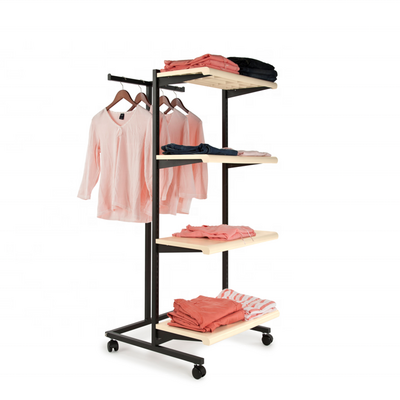 Double Frame Clothing Rack With Shelves And Hang Rails clothes display rack for garment clothing store display rack