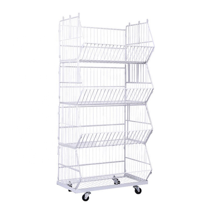 Supermarket Retail POS Display Rack Metal Material Floor Stand Basket Wire Shelf Dump Bin Grid Tower Display Rack