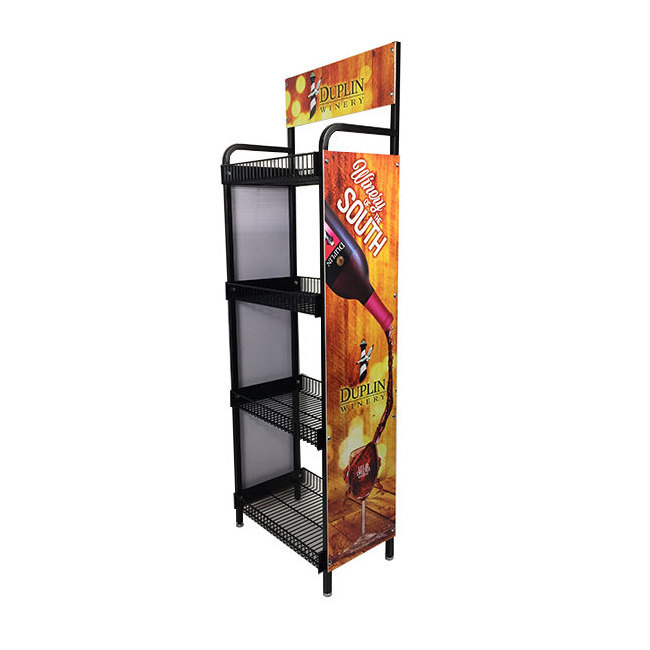 Hot Sale Metal wire display rack Free Standing 4 Shelves Wine Liquor Beverage Drinks metal wire rack