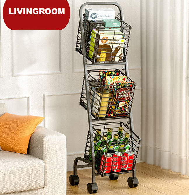 New Arrival Kitchen Storage Rack Fruit And Vegetable Storage Basket 3 Tier Metal Kitchen Storage Basket With Wheels