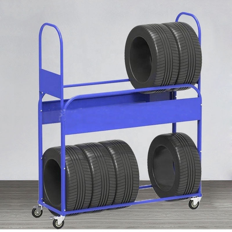 High Quality 2 Tier Tyre Rack Metal Tier Display Stand Tire Wheels Display Rack