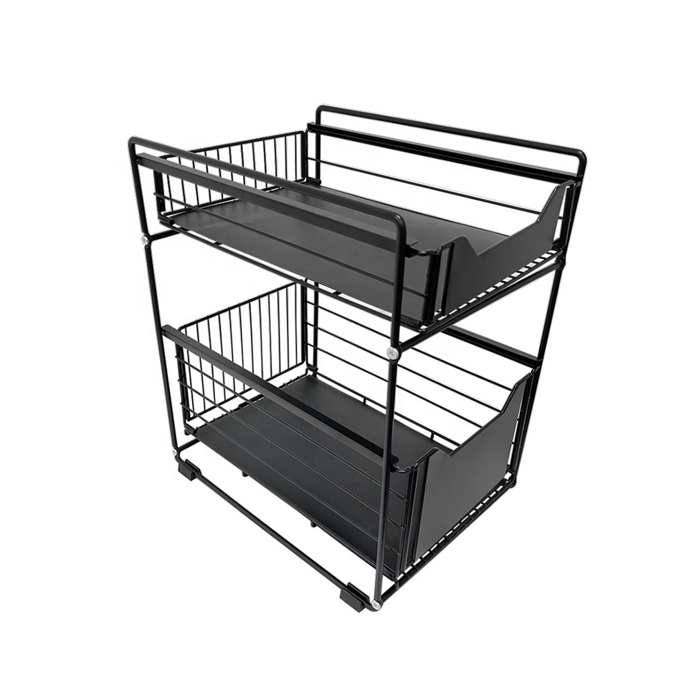 Hot Sell  2-tier Metal Kitchen Storage Rack Cabinet Slide out Bathroom Kitchen Under Sink Organizer