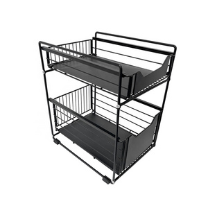 Hot Sell  2-tier Metal Kitchen Storage Rack Cabinet Slide out Bathroom Kitchen Under Sink Organizer