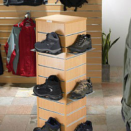 retail store shoe rack wood slatwall shoe display