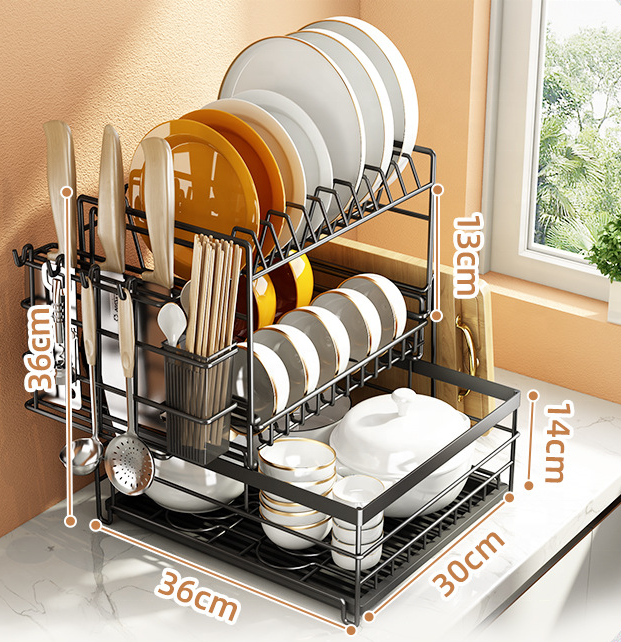 Hot Sale 2 and 3 Tier Dish Rack With Drain Pan Metal Kitchen Storage Rack Wire Kitchen Organizer for Home Use