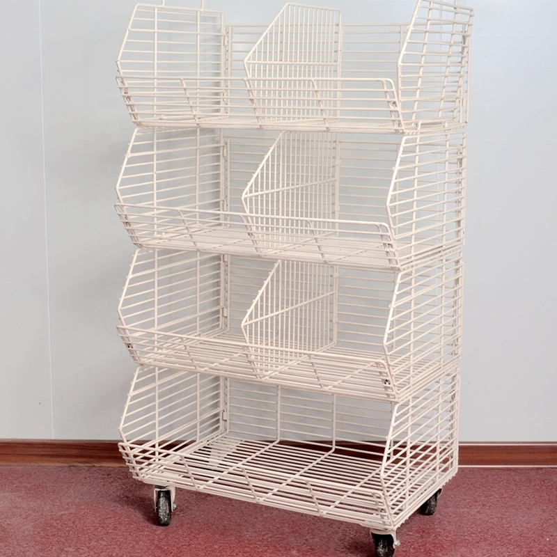 Supermarket Retail POS Display Rack Metal Material Floor Stand Basket Wire Shelf Dump Bin Grid Tower Display Rack