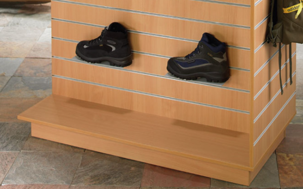 retail store shoe rack wood slatwall shoe display