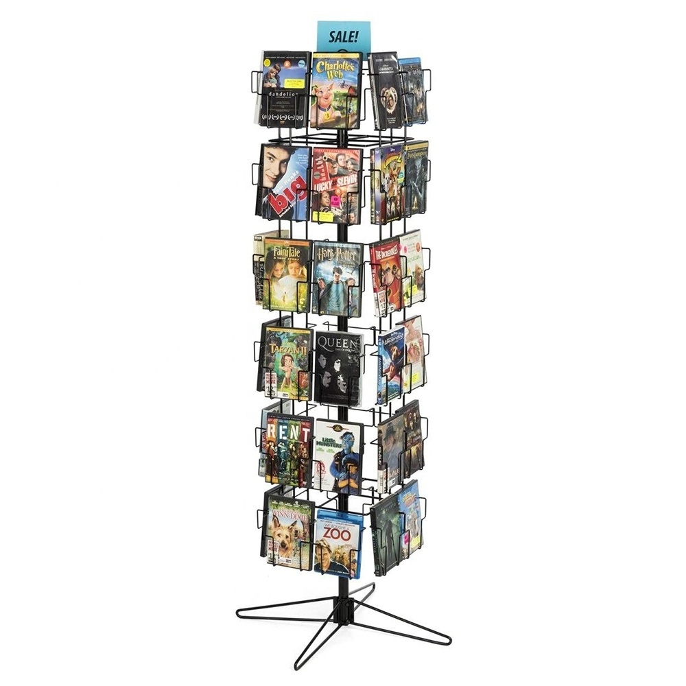 Rotating Floor Metal Pocket Post Greeting Card Display CD Calendar Magazine Display Stand Rack