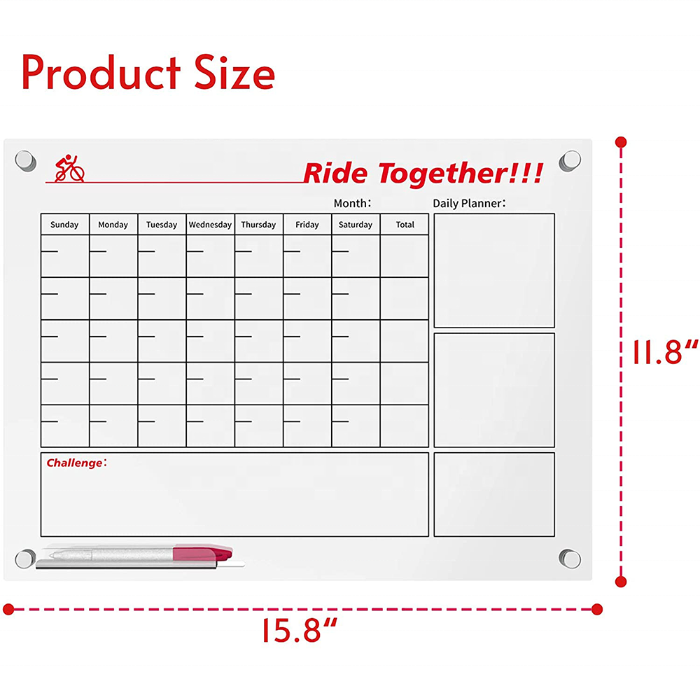 Acrylic Cycling Schedule Planner acrylic Clear dry erase Writing note message memo board Monthly Wall Calendar for Daily Riding