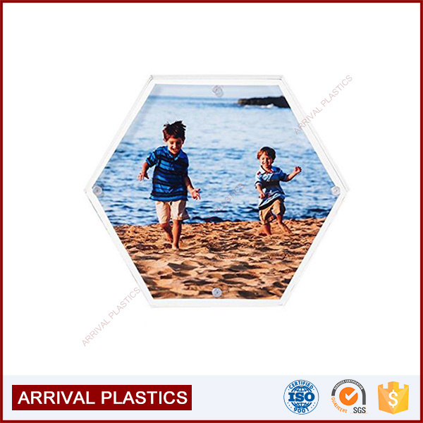 Unique Gift Stackable Picture Holder Magnet Hexagon Clear Acrylic Photo Frame