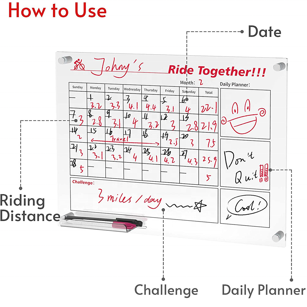 Acrylic Cycling Schedule Planner acrylic Clear dry erase Writing note message memo board Monthly Wall Calendar for Daily Riding