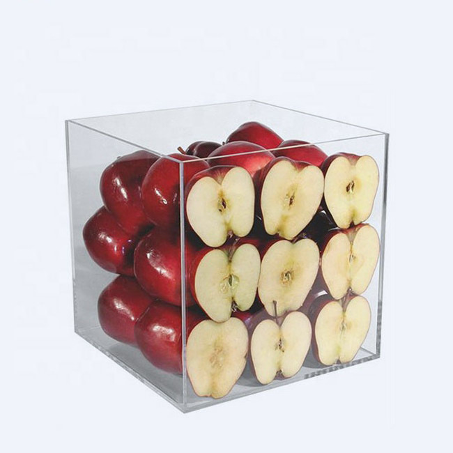 5 Sided Clear Fruit Display Box Custom Acrylic Fruit Storage Cube