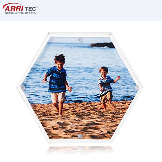 Unique Gift Stackable Picture Holder Magnet Hexagon Clear Acrylic Photo Frame