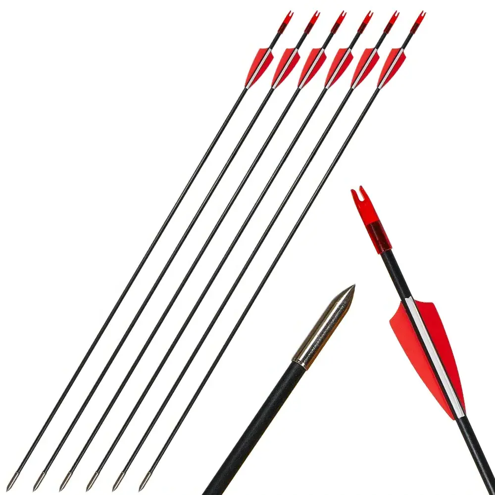 12pcs 28/30/31 inch OD7mm Spine 800 Fiberglass Arrows for Recurve Bow Archery Hunting