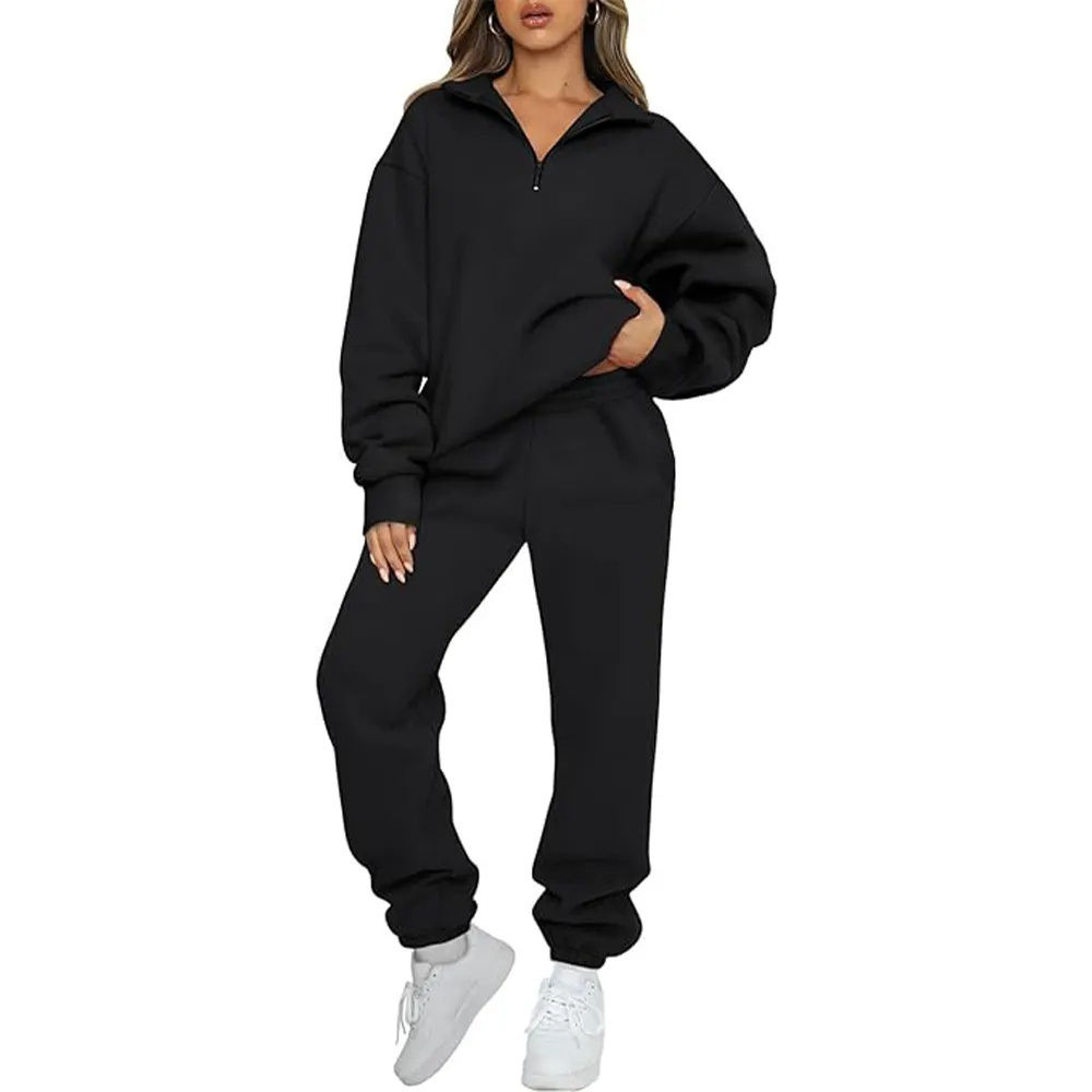 Causal Wholesale Half Zipper 2 Piece Custom Sweat suits Women Tracksuits Cheap Price Outfits For Girls All Colors Tracksuits