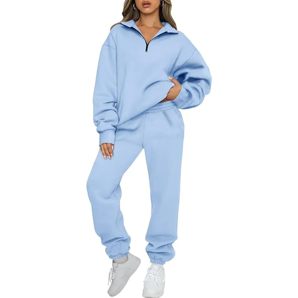 Causal Wholesale Half Zipper 2 Piece Custom Sweat suits Women Tracksuits Cheap Price Outfits For Girls All Colors Tracksuits