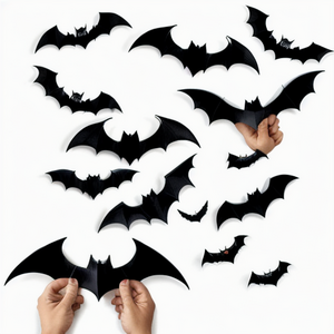 Halloween 3D Bats Decoration, Different Sizes Realistic PVC Scary Black Bat Sticker for Home Decor DIY Wall Decal Bathroom