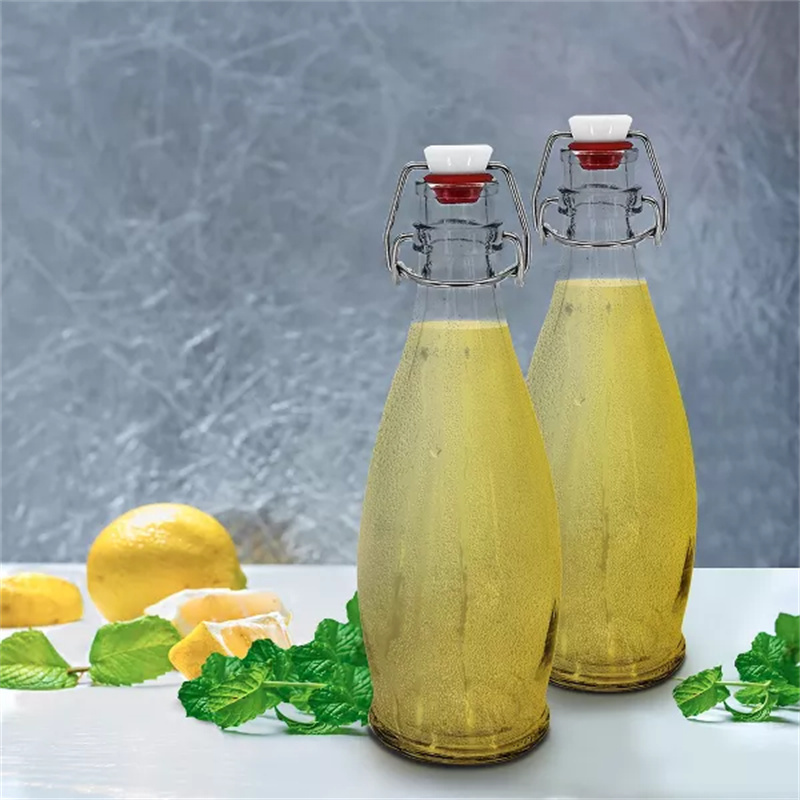 wholesale new design 16 oz Flip top glass bottles 8.5 oz Clear Glass Bottle with Swing Top 1000 ml juice bottle