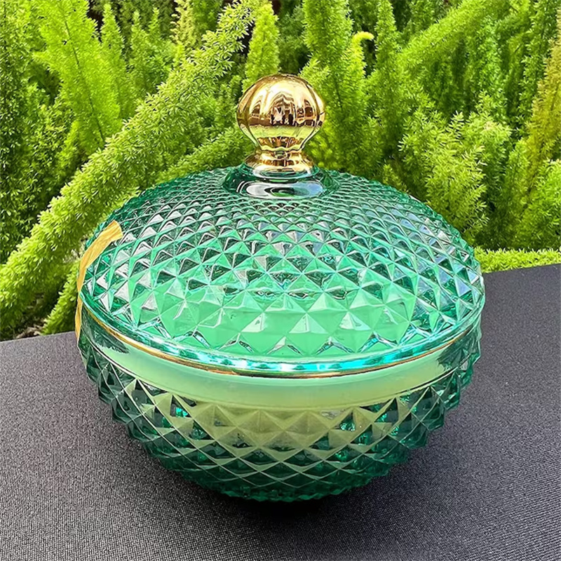 Wholesale oval glass design aromatherapy candles jars home decoration luxury custom candle jar with lid and gift box