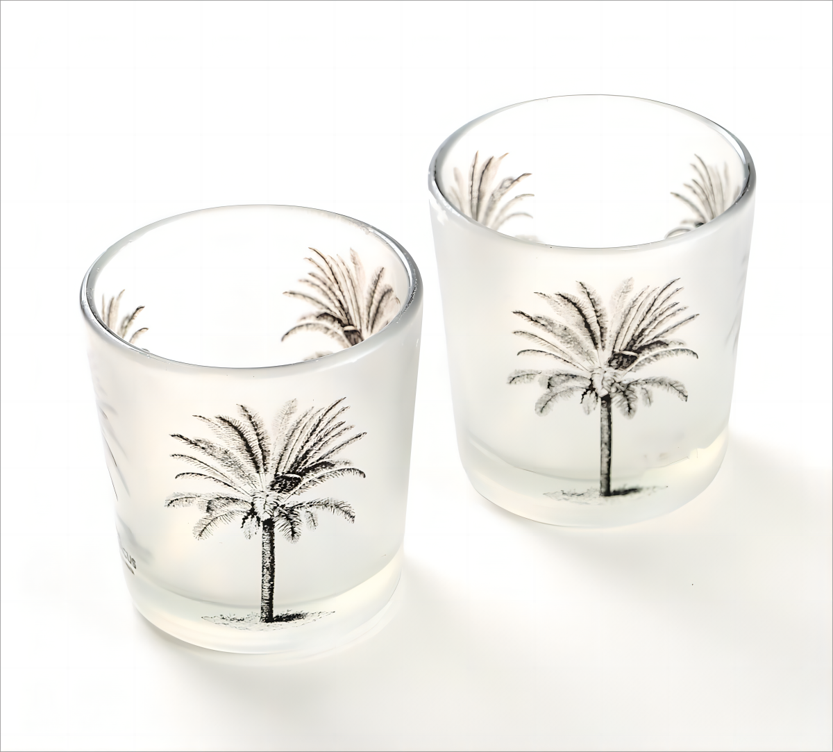 Candle Jar Empty Glass Wholesale Frosted Clear Print Palm Coconut Tree Pattern Candle Holder