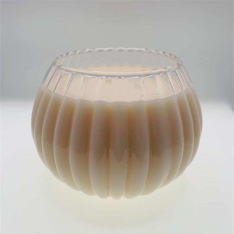 Customized Wholesale Clear Small Round Striped Glass Vase Tealight Holder pumpkin shaped candle jars