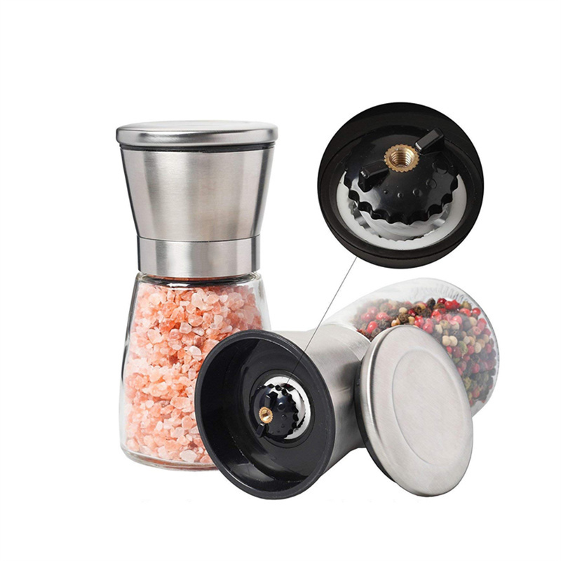 Hot sale 6oz Tabletop Salt and Pepper Mill Grinder for spice with Refillable glass Spice Bottle Pepper Grinder