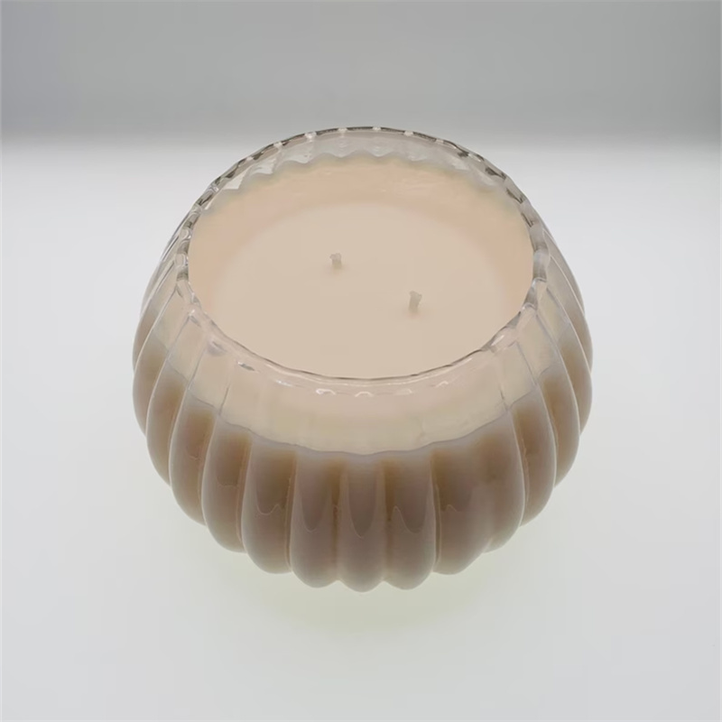 Customized Wholesale Clear Small Round Striped Glass Vase Tealight Holder pumpkin shaped candle jars