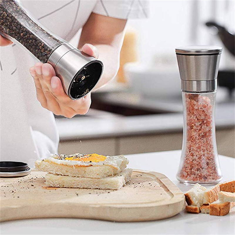 Hot sale 6oz Tabletop Salt and Pepper Mill Grinder for spice with Refillable glass Spice Bottle Pepper Grinder