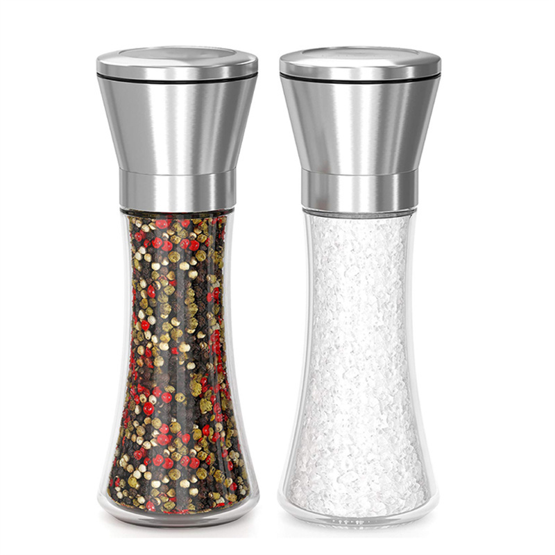 Hot sale 6oz Tabletop Salt and Pepper Mill Grinder for spice with Refillable glass Spice Bottle Pepper Grinder