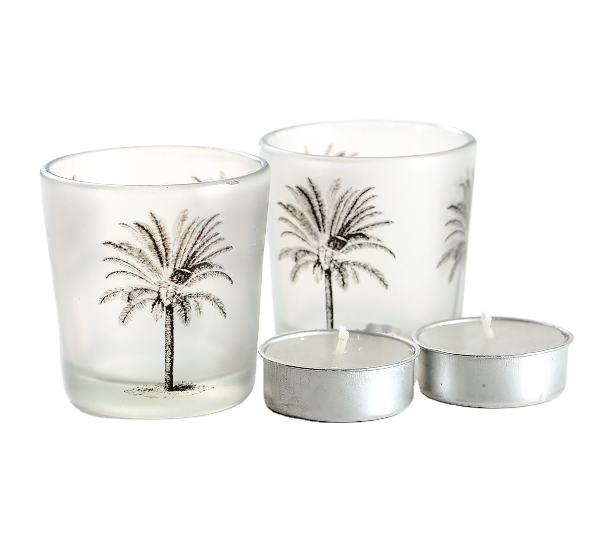 Candle Jar Empty Glass Wholesale Frosted Clear Print Palm Coconut Tree Pattern Candle Holder