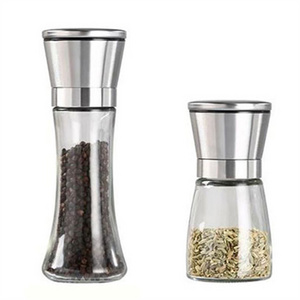 Hot sale 6oz Tabletop Salt and Pepper Mill Grinder for spice with Refillable glass Spice Bottle Pepper Grinder