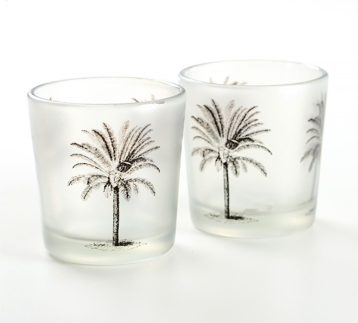 Candle Jar Empty Glass Wholesale Frosted Clear Print Palm Coconut Tree Pattern Candle Holder