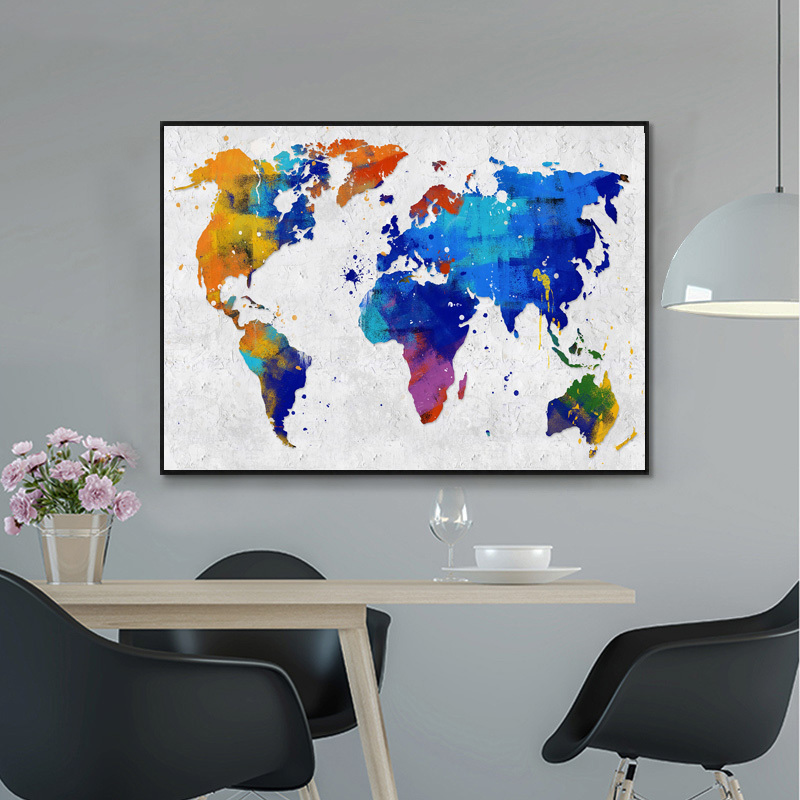 HONGYA Colourful  World Map Poster for Boys Room Decor Cartoon Map Canvas Painting Wall Art Prints Nursery Kids Bedroom Decor