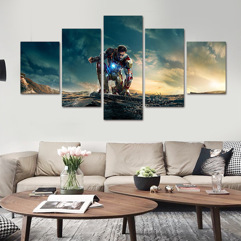 The Newest Iron Man Tony Stark Modern Painting on Canvas Wall Art 5 panel Printed Painting  home Decorations Film Character