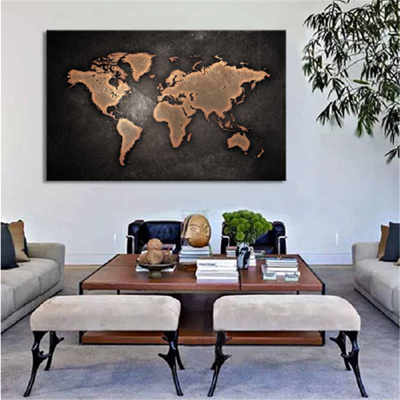 1 PCS/Set Huge Black World Map Paintings Print On Canvas HD Abstract World Map Canvas Painting Office Wall Art Home decor