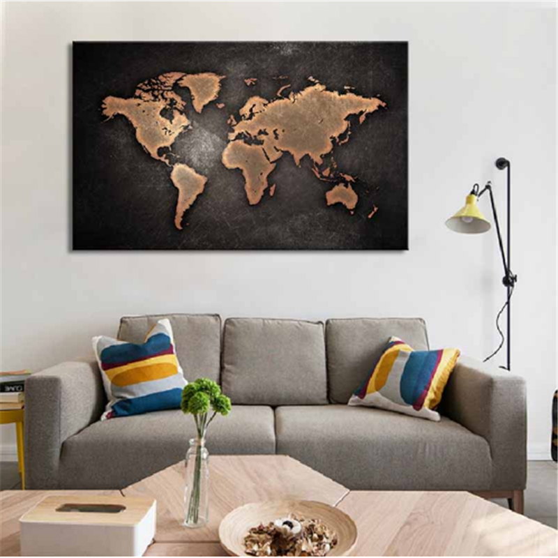 1 PCS/Set Huge Black World Map Paintings Print On Canvas HD Abstract World Map Canvas Painting Office Wall Art Home decor