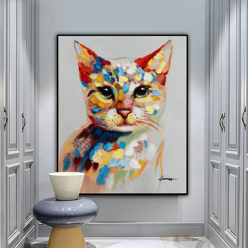 Modern Children Room Decoration Lovely Pet Cat Picture Art Hand-painted Abstract Oil Painting Animal Canvas Wall Art Pieces